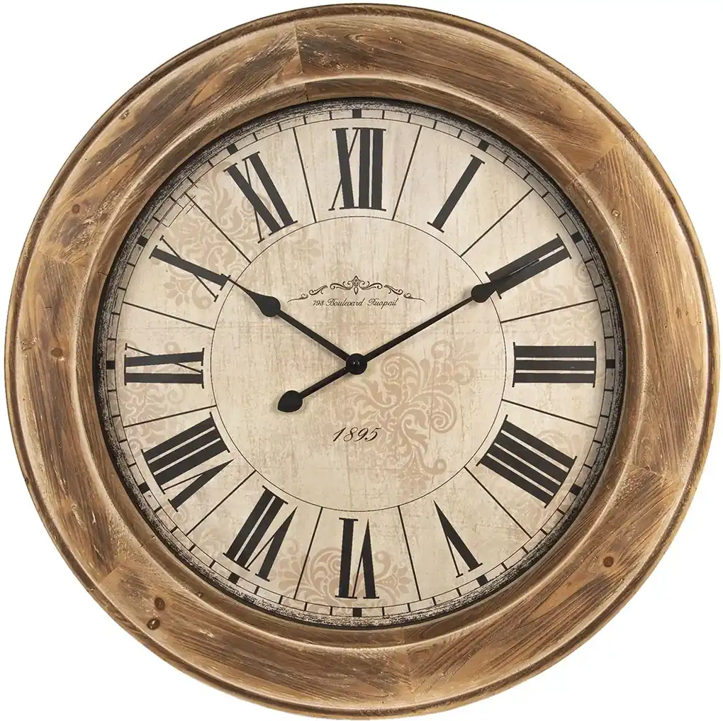 Veľké nástenné hodiny s rímskymi číslicami v drevenom ráme - Ø 78 * 6 cm |  Biano