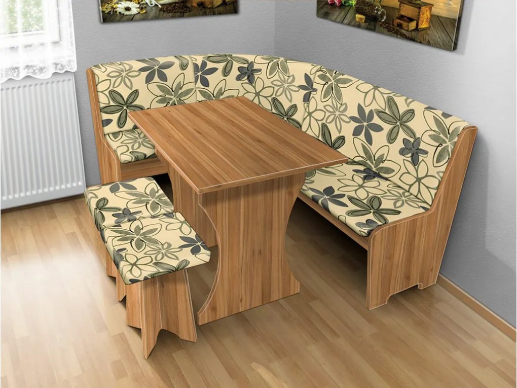 Nabytekmorava Jedálenská rohová lavica sa štokrlemi a stolom farba lamina: buk 381, čalúnenie vo farbe: Mega 017 sivá