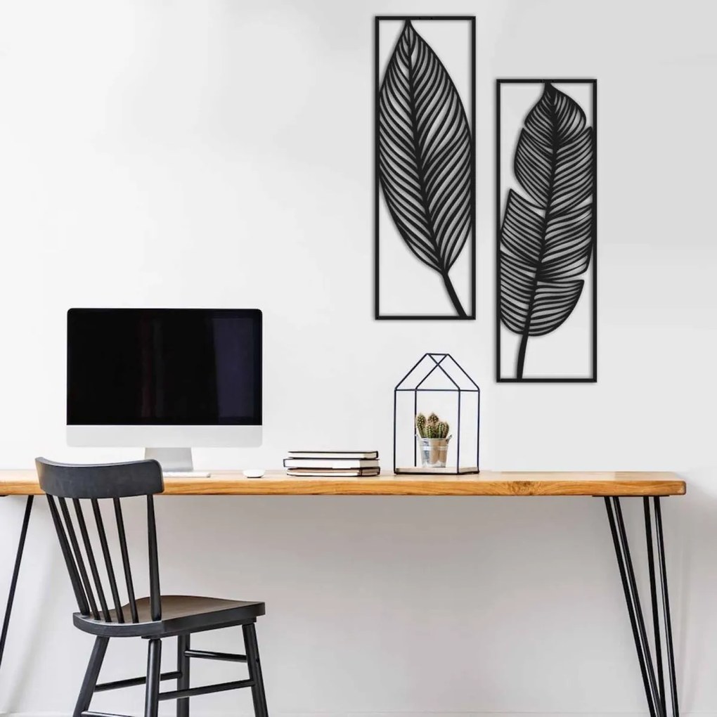 Nástenná kovová dekorácia FEATHER II čierna