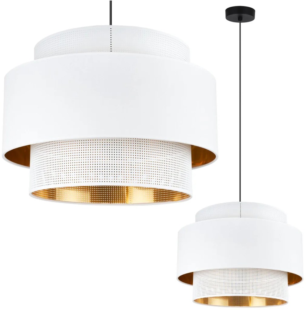 Závesné svietidlo Asti, 1x PVC/biele textilné tienidlo, (fi 45cm), g/c, b