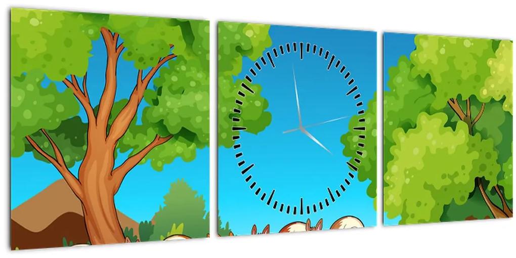 Obraz - Veselé veveričky (s hodinami) (90x30 cm)
