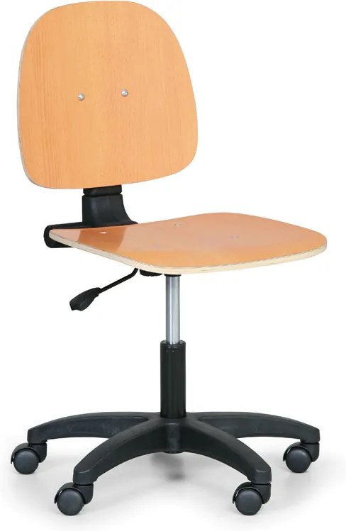 Pracovná stolička drevená - permanentný kontakt, kolieska