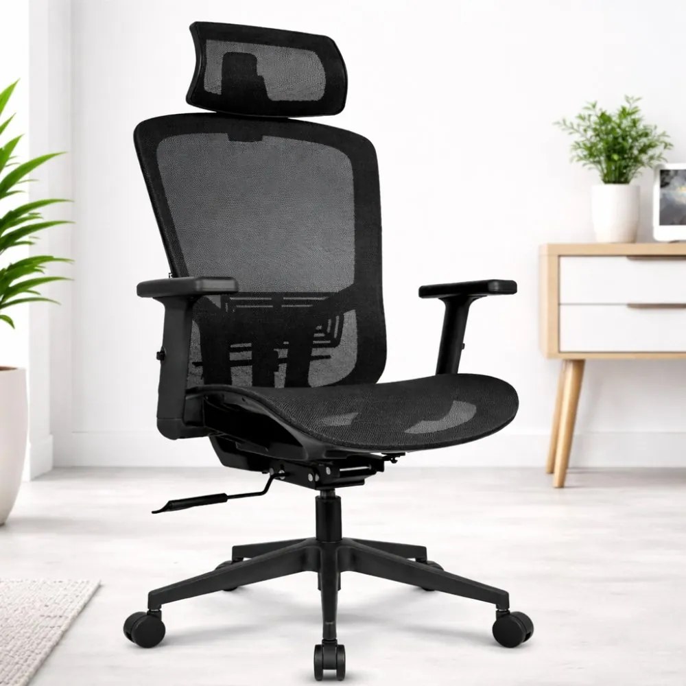 Ergonomická kancelárska stolička HC-1045 so sieťovaným operadlom - čierna