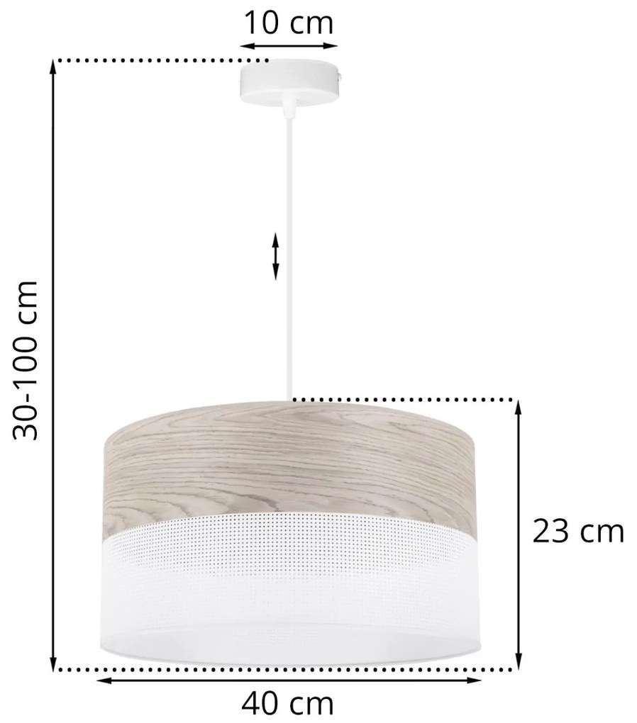 Závesné svietidlo Wood, 1x svetlobéžová dubová dýha/biele PVC tienidlo, (fi 40cm)