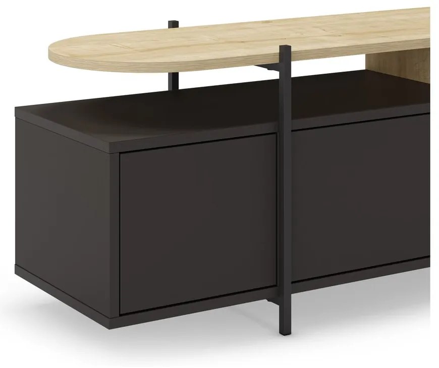Čierny TV stolík v dekore duba 160x48 cm Hinoa – Marckeric