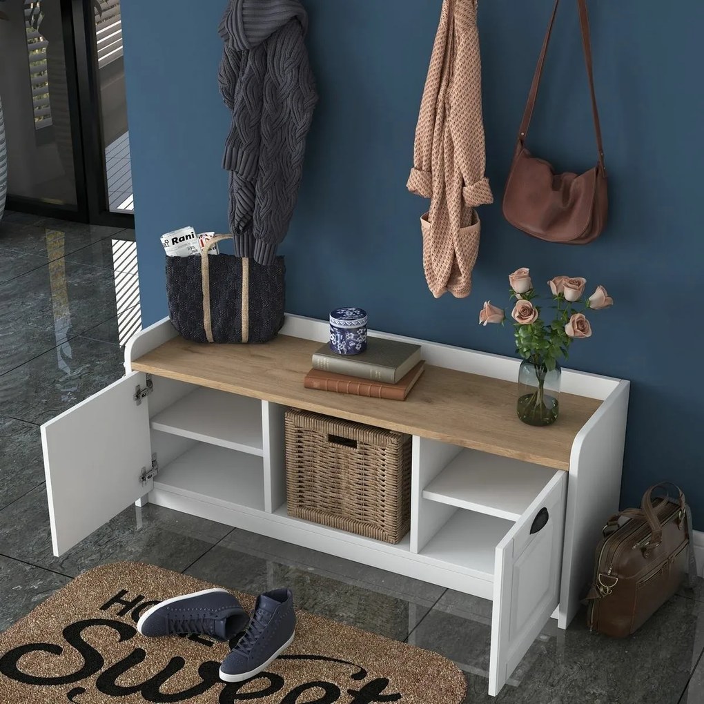 Nástenný vešiak s botníkom Polo White and WalnutWalnut