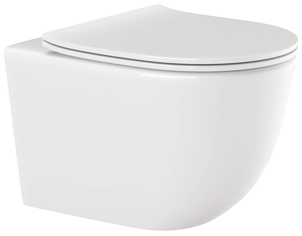 Invena Tinos, závesná WC misa Rimless 495x365x360 mm + SLIM toaletné sedadlo s pomalým zatváraním, biela lesklá, INV-CE-91-001-W