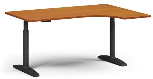 Výškovo nastaviteľný stôl OBOL, elektrický, 675-1325 mm, rohový pravý, doska 1600x1200 mm, čierna zaoblená podnož, čerešňa