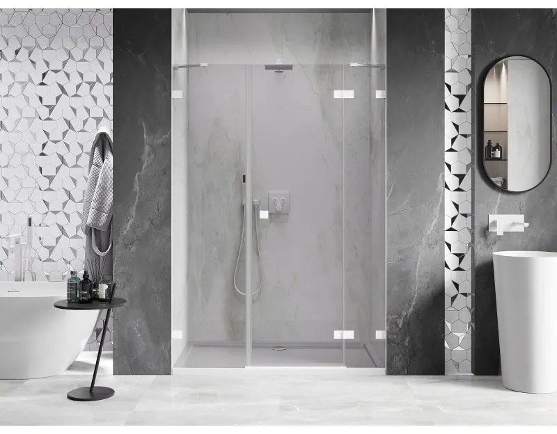 Mexen Lunar, pravé otočné sprchové dvere 160 cm, 8mm číre sklo, biely profil, 834S-160-050-20-00-P