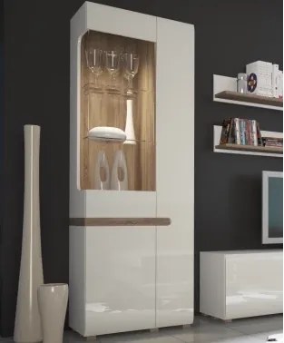 Vysoká vitrína Linate, biely lesk/dub, ľavá%