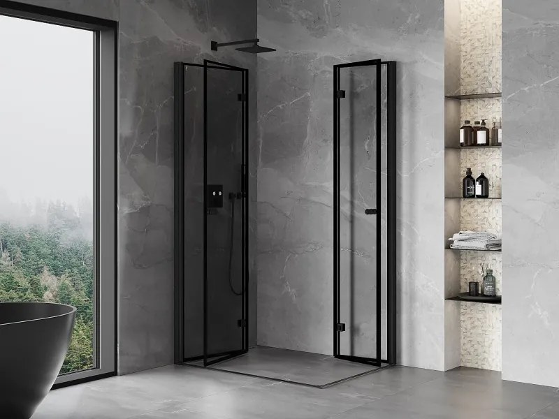 Mexen Mist-F Duo, skladací sprchový kút 120 x 85 cm, číre sklo-čierny rám, 8A6-120L-085P-70-70