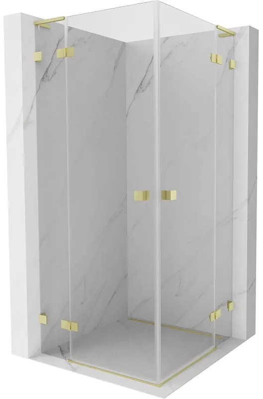 Mexen Lunar, L Duo výklopný sprchový kút 95 x 95 cm, 8mm číre sklo, zlatý matný profil, 834L-095L-095P-55-00