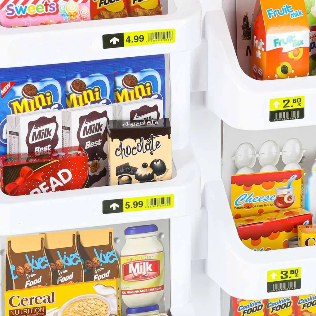 KIK Detský supermarket – hra na obchod s pokladňou, skenerom, vozíkom a 47 dielmi