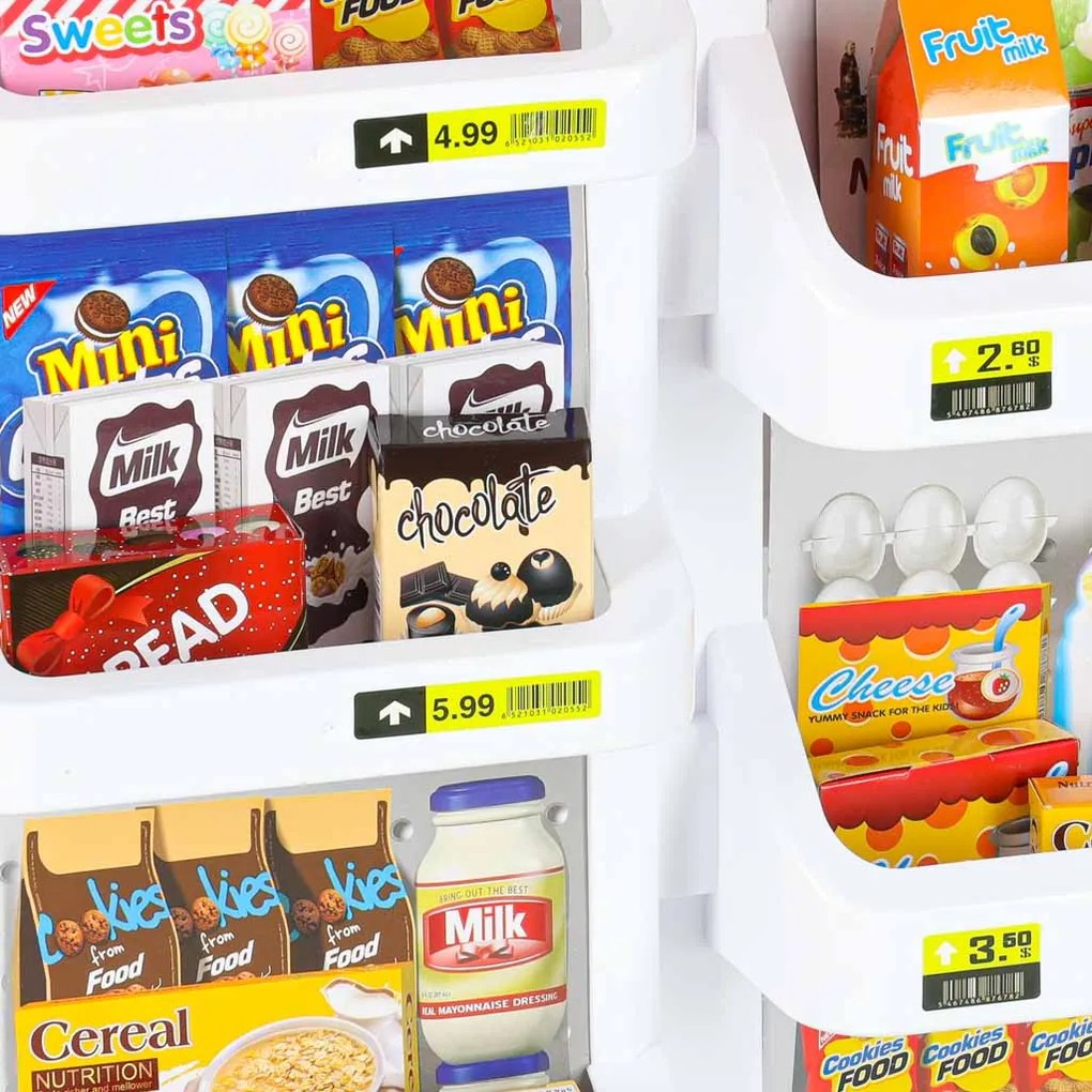 KIK Detský supermarket – hra na obchod so skutočnou pokladňou, skenerom a vozíkom (47ks)