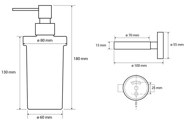 SAPHO XB100 X-Round black dávkovač mydla, mliečne sklo/čierna, 230 ml