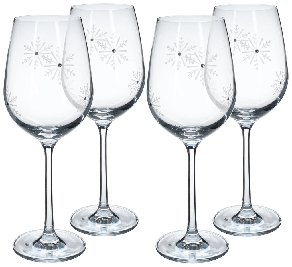 TEMPO-KONDELA SNOWFLAKE VINO, poháre na víno, set 4 ks, s kryštálmi, 450 ml