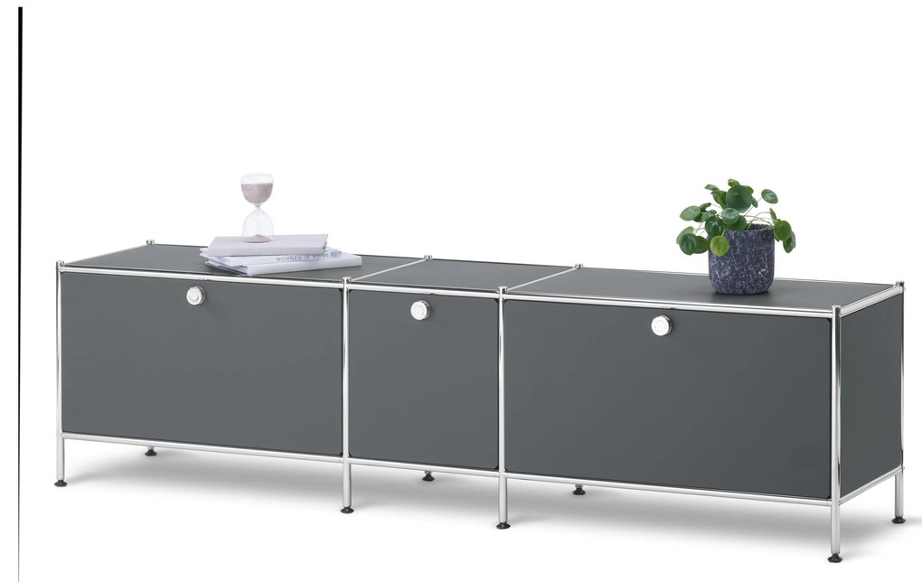 Nízka skrinka »CN3« s 3 výklopnými dvierkami, sivá