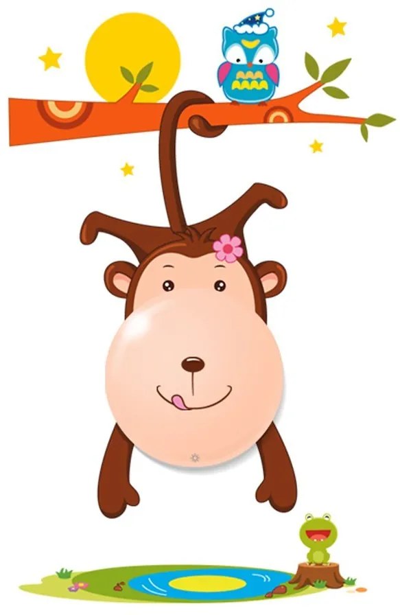 Detské nástenné svietidlo Monkey, 1x ružové plastové tienidlo, br