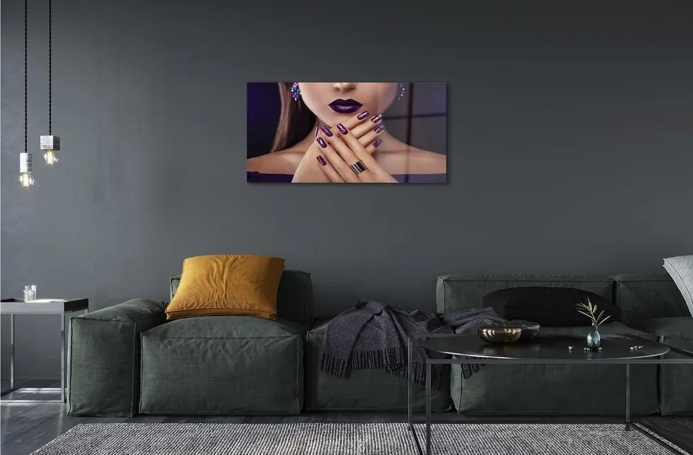 Obraz na skle Ženské ruky fialové pery 120x60 cm
