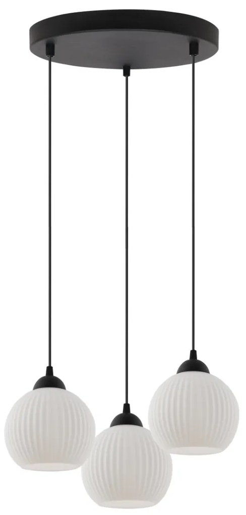 Závesné svietidlo Riffle Round, 3x biele sklenené tienidlo, b, o