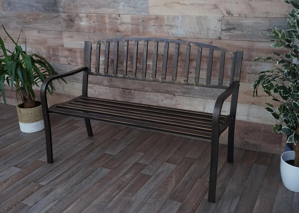 Záhradná lavička F43 2-miestna - práškovaná oceľ, 128 cm - Bronzová