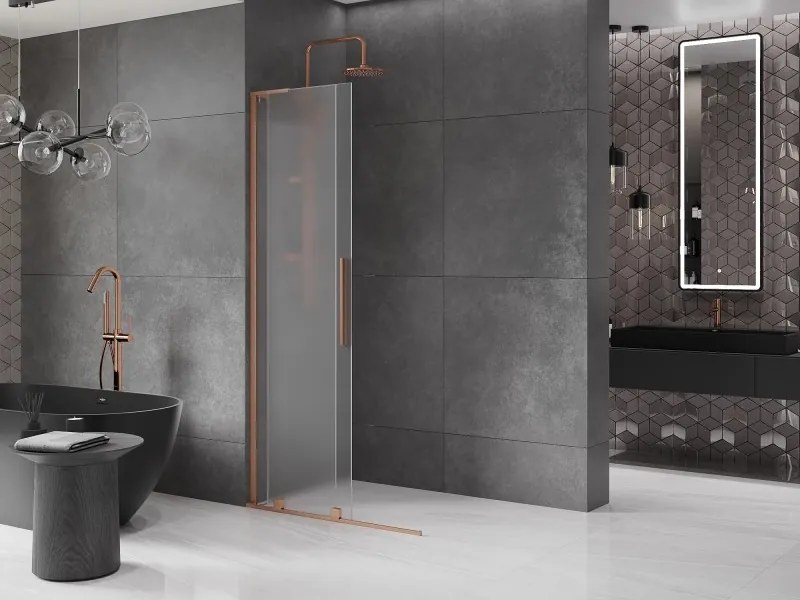 Mexen Velar L, posuvná sprchová zástena Walk-in 100 x 200 cm, 8mm sklo námraza, medená matná, 871-100-003-33-65
