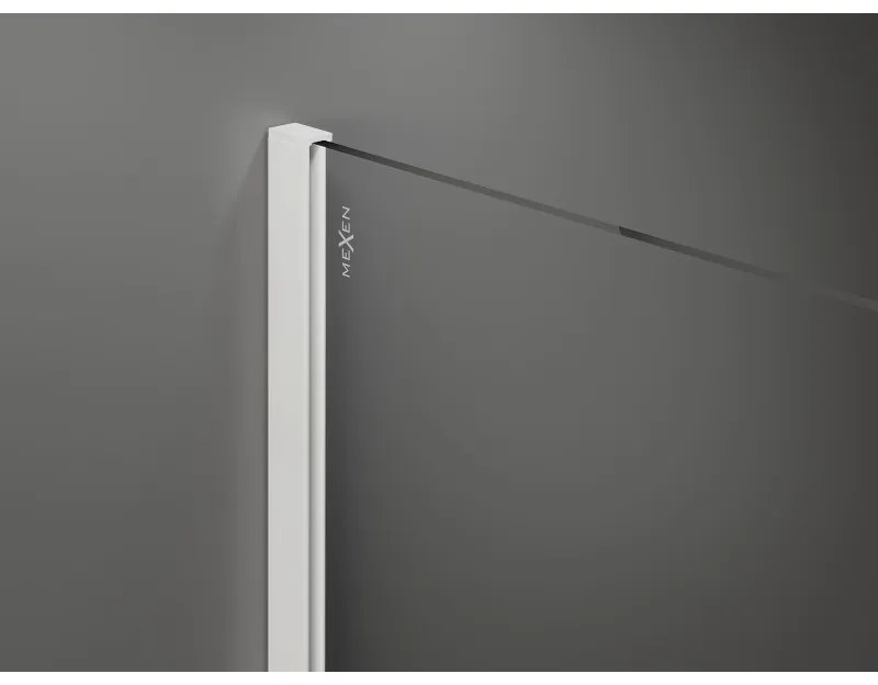 Mexen Kioto+, sprchová zástena Walk-In s poličkou a vešiakom 75 x 200 cm, 8mm číre sklo, biely profil, 800-075-121-20-00