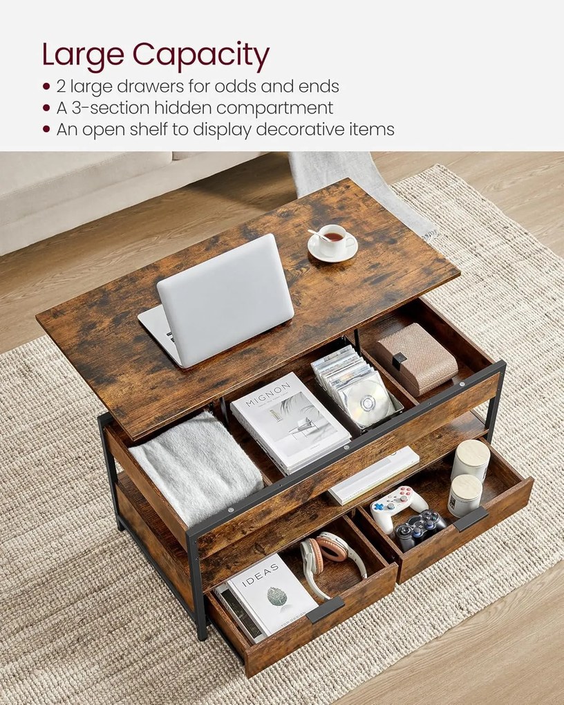 VASAGLE Výškovo nastaviteľný konferenčný stolík, 50x100x(48-63)cm, hnedá/čierna LCT209K01