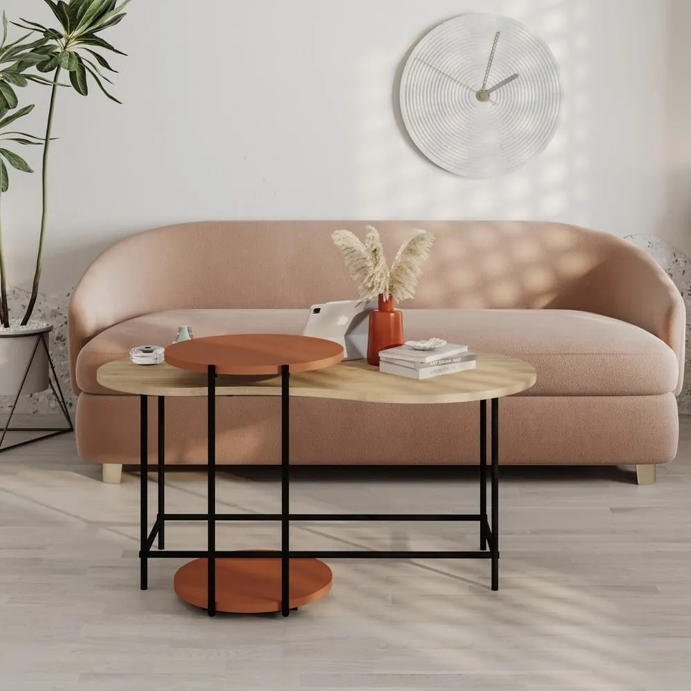 Konferenčné stolíky s doskou v dubovom dekore v tehlovo-prírodnej farbe v súprave 2 ks 65x103 cm Rosie – Marckeric