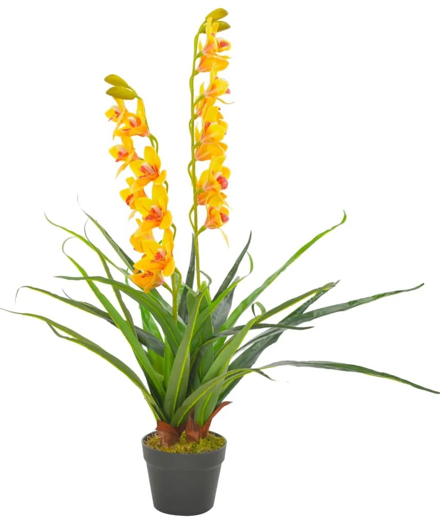 vidaXL Umelá rastlina orchidea s kvetináčom 90 cm žltá