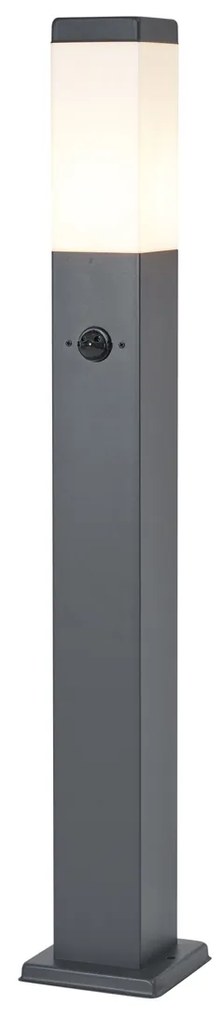 Vonkajšia lampa tmavosivá s opálovým sklom 80 cm IP44 so zásuvkou a snímačom pohybu - Malios