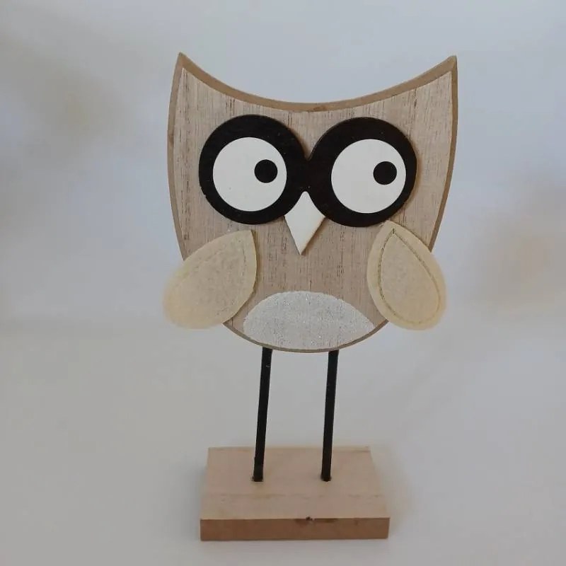 DECOLED Drevená stolová dekorácia sova 8,5 × 4 × 16 cm, stojaca