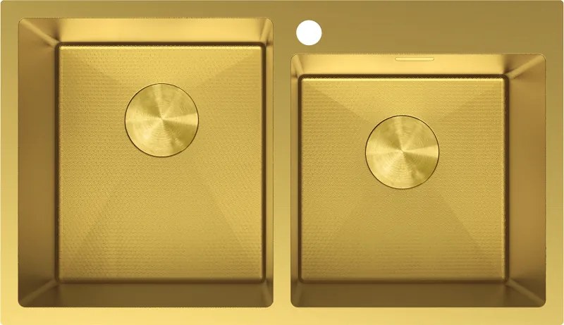 Mexen Xorin, 2-komorový nerezový drez 780 x 450 mm, brúsená zlatá, vzor voština, 6441782000-55HC