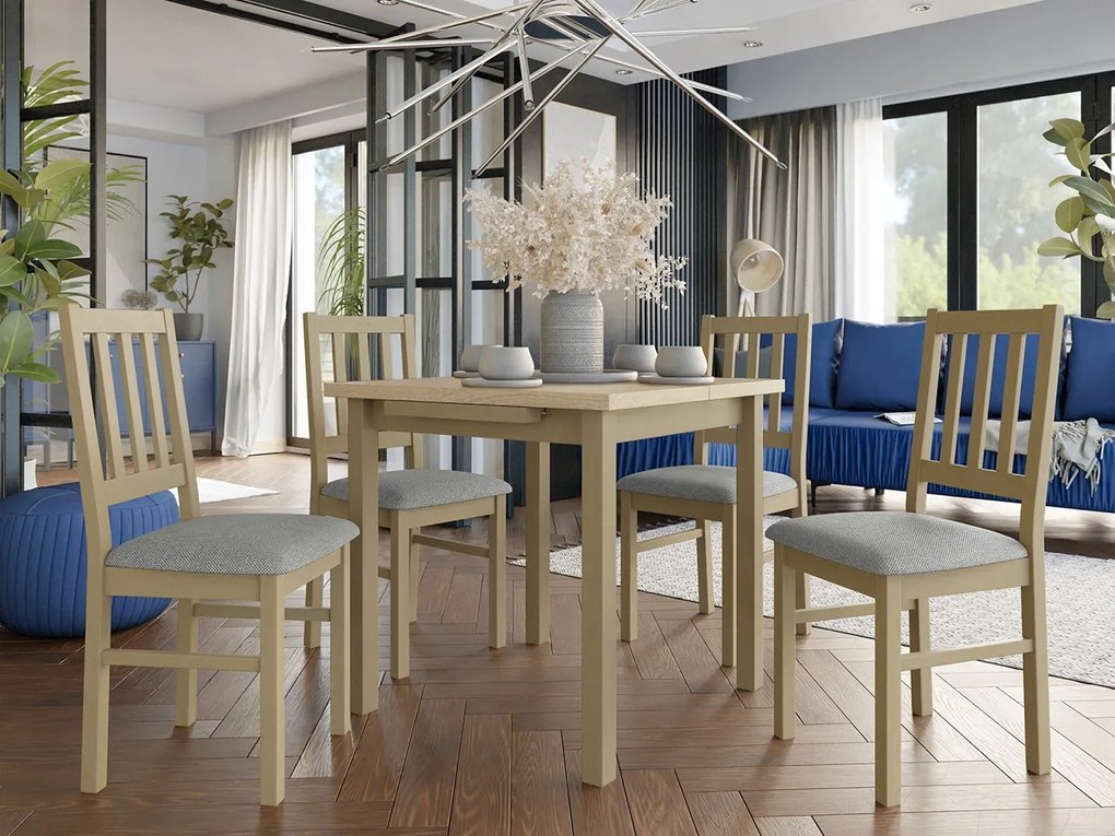 Rozkladací stôl so 4 stoličkami AL09, Morenie: Orech - L, Poťahové látky: 25x - Paros 2