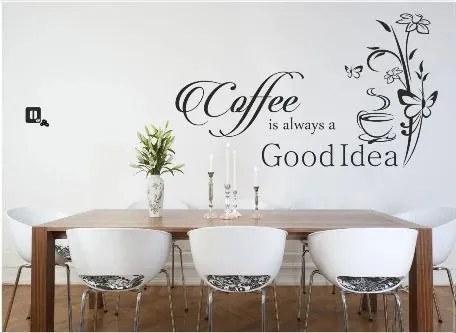 Nálepka na stenu do kuchyne s textom Coffee is always a good idea 80 x 160 cm