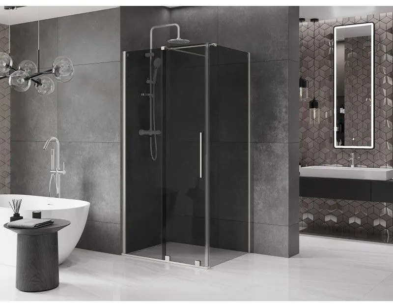 Mexen Velar, sprchový kút s posuvnými dverami 130 x 85 cm, 8mm šedé sklo, brúsená oceľ, 871-130-085-41-97