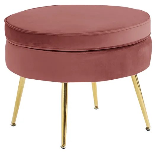 Luxusný taburet, ružová Velvet látka/chróm zlatý, Art-deco, NOBLIN TYP 1