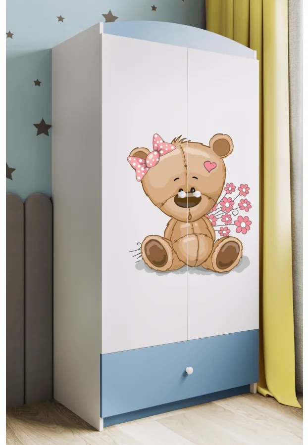 Detská skriňa Babydreams 90 cm medvedík s kvietkami modrá