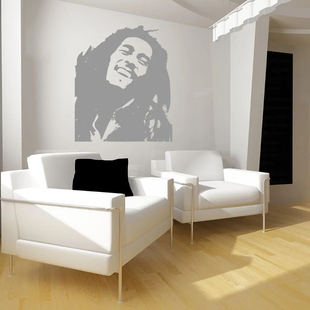 Veselá Stena Samolepka Portrét Bob Marley Farba: bílá, Veľkosť: 80 x 67 cm