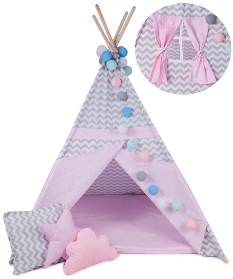 Detský stan TEEPEE (TÍPÍ) RUŽOVÝ + doplnky