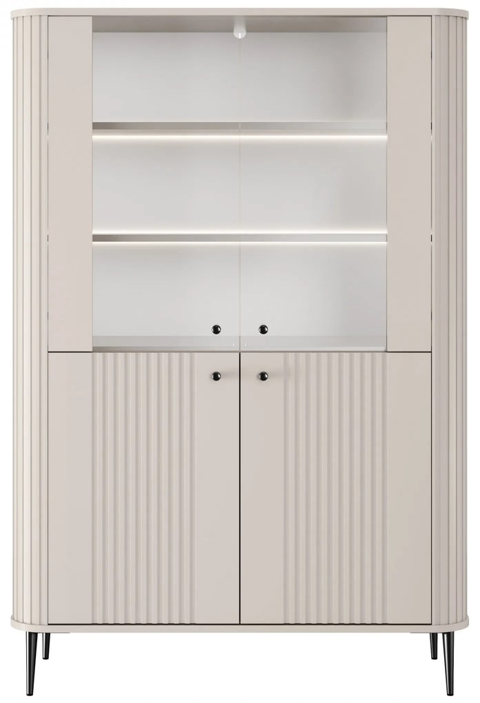 Vitrína Vesper 103 cm štvordverová - kašmír / čierne nohy