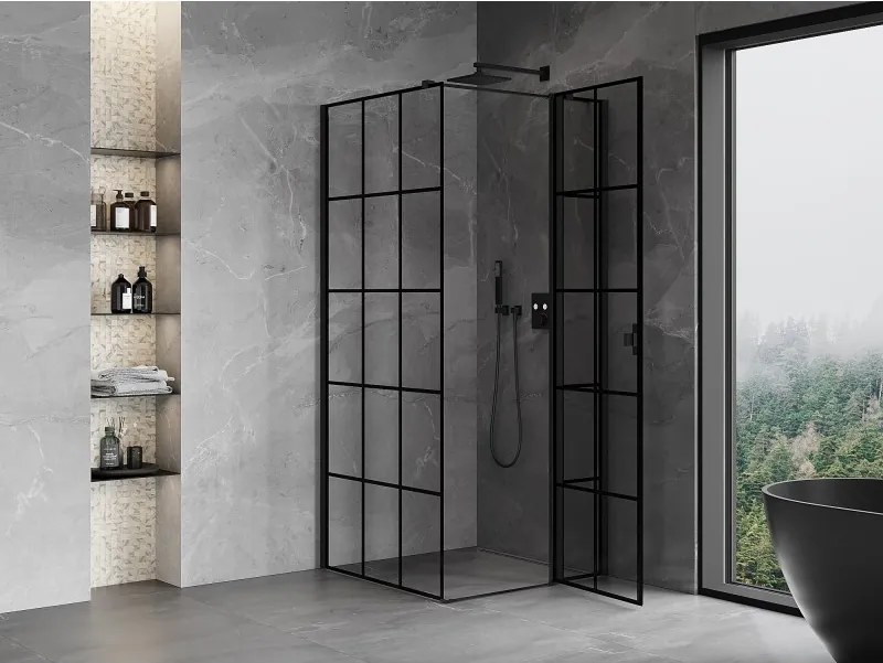 Mexen Mist T, sprchový kút s krídlovými dverami, pravý, 95 x 95 cm, 8mm číre sklo, čierny profil, 8A4T-095-095-70-77-P
