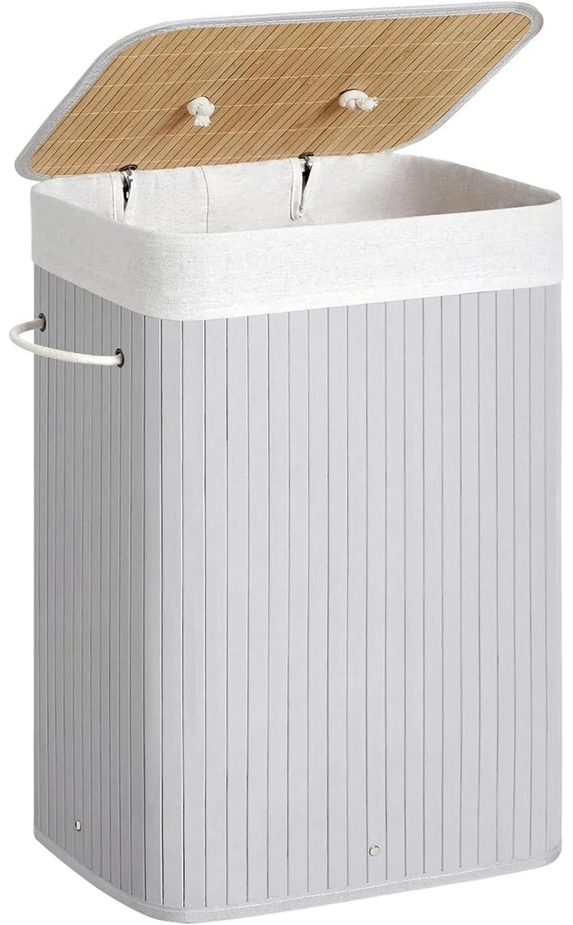 Kôš na bielizeň s vekom 72L Bambusový skladací kôš na prádlo, sivý