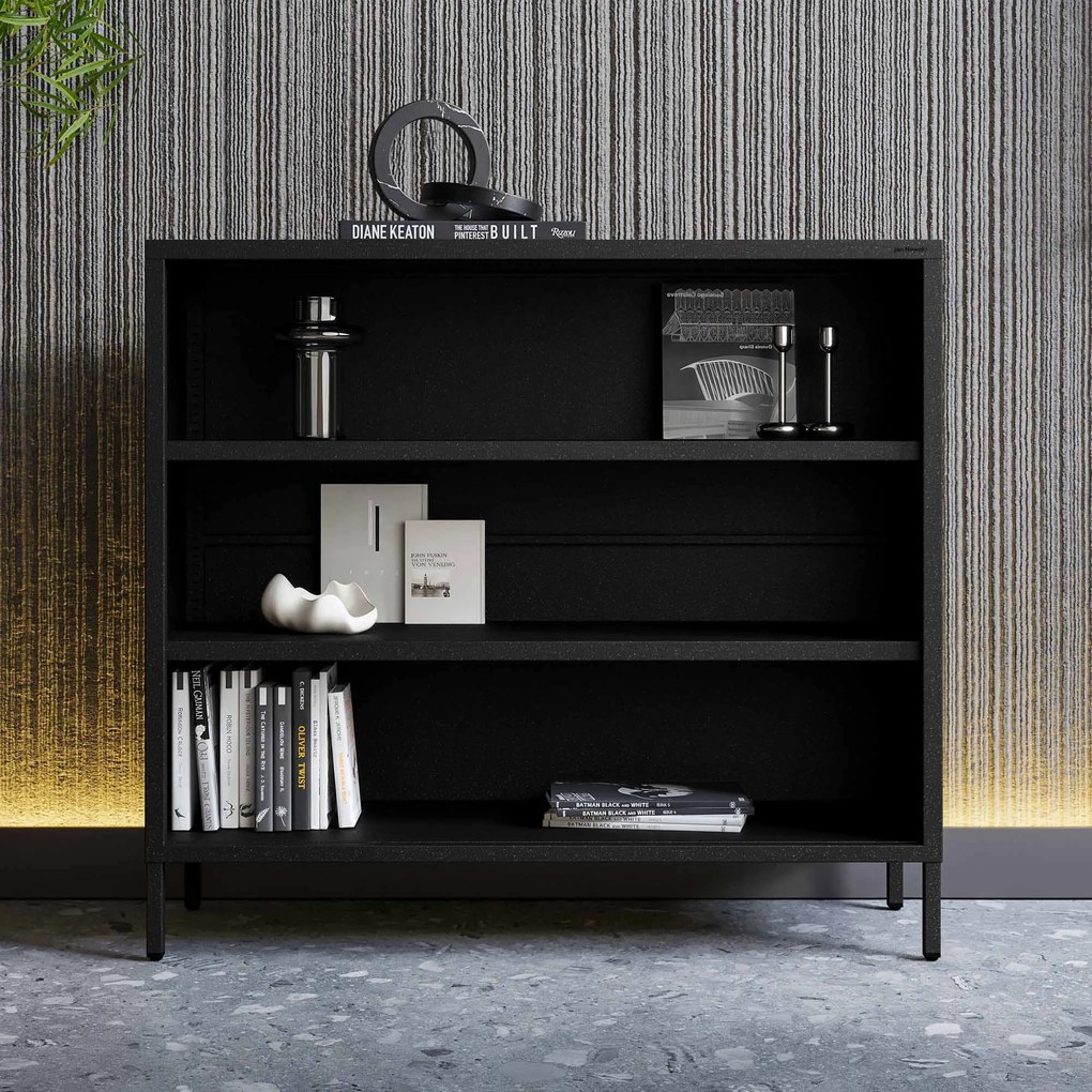 Čierny kovový regál s policami LUCA Modern 1000 x 900 x 350 mm