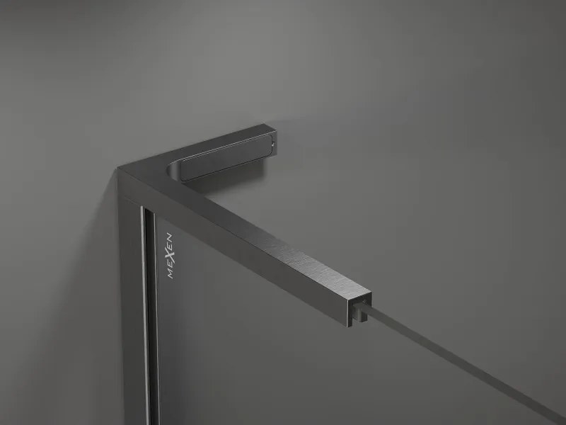 Mexen Kioto L, sprchová zástena Walk-In 90 x 200 cm, 8mm číre sklo biely vzor, grafitový profil, 800-090-103-66-97