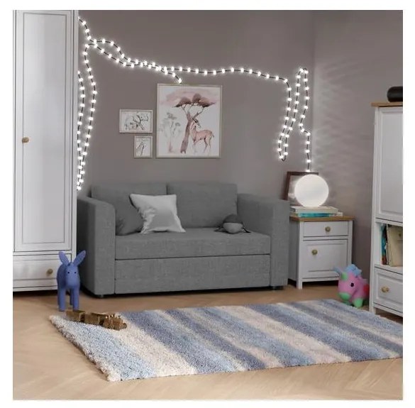 Čalúnená rozkladacia dvojmiestná pohovka s opierkami na ruky LAYLA, sivá