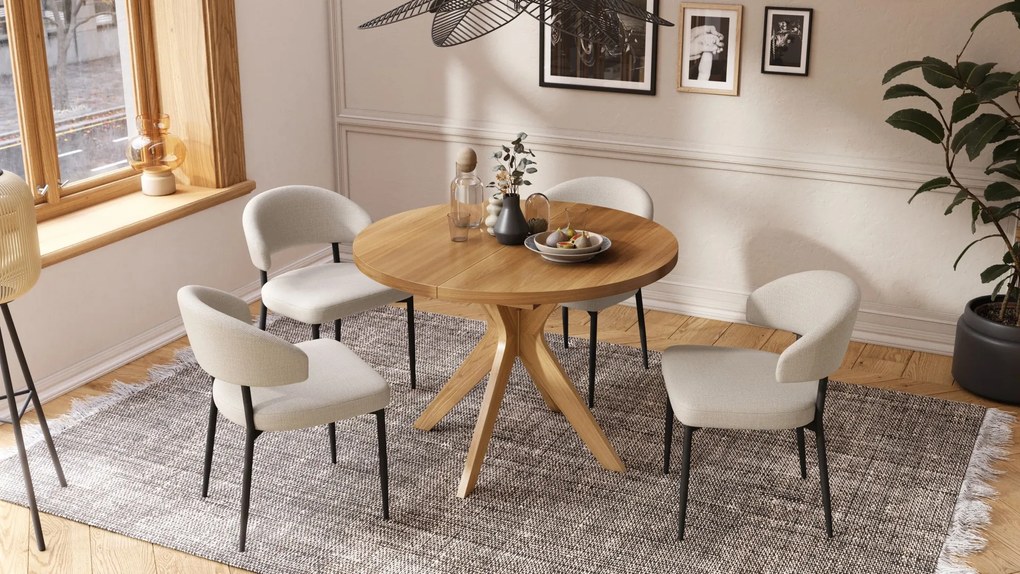 RENZO Prírodný dub - OKRÚHLY DREVENÝ STÔL Ø110 ROZKLADACÍ DO 180 cm  DO KUCHYNE JEDÁLNE OBÝVAČKY RETRO