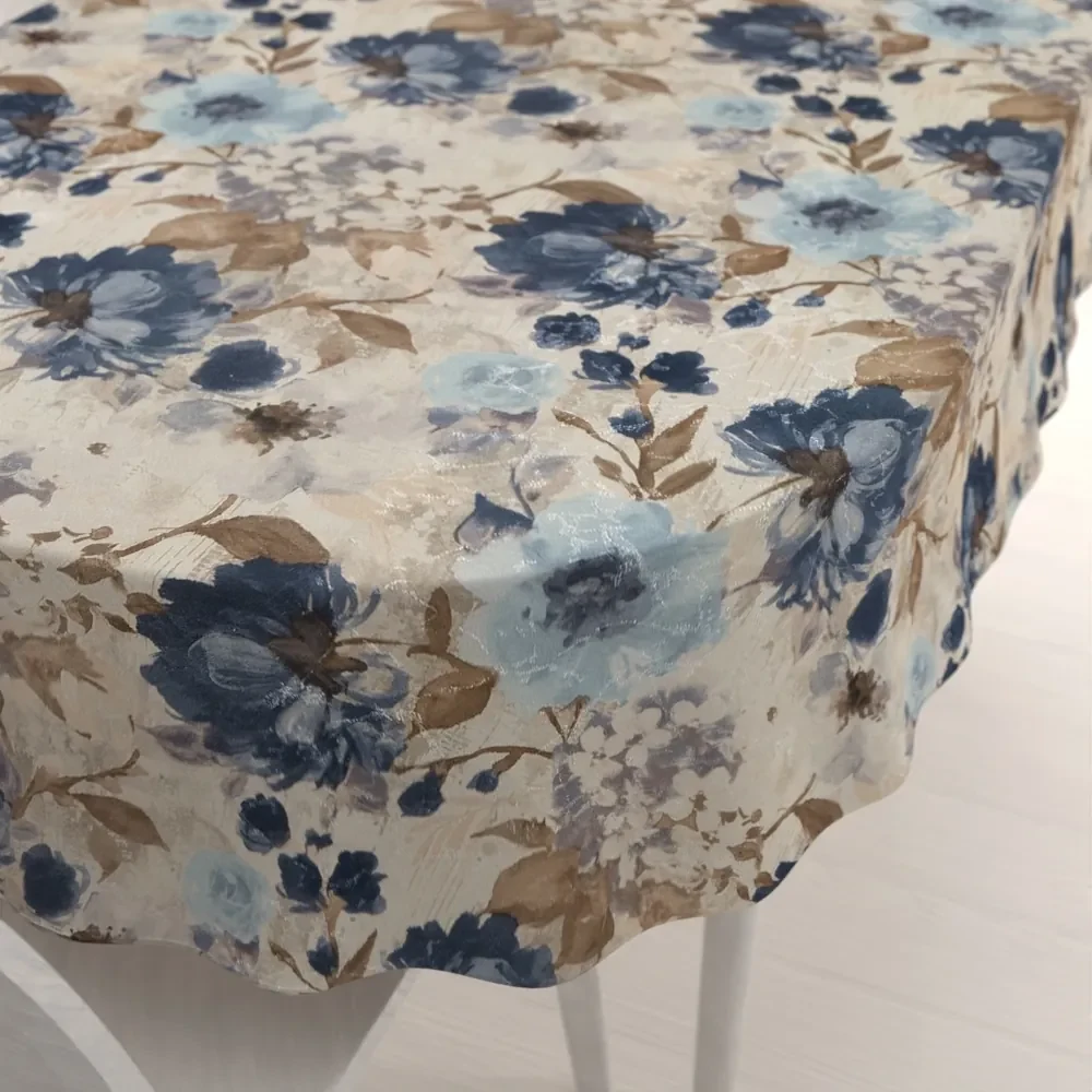 Biante Dekoračný oválny obrus Parma PM-113 Modré kvety na smotanovom 140x180 cm