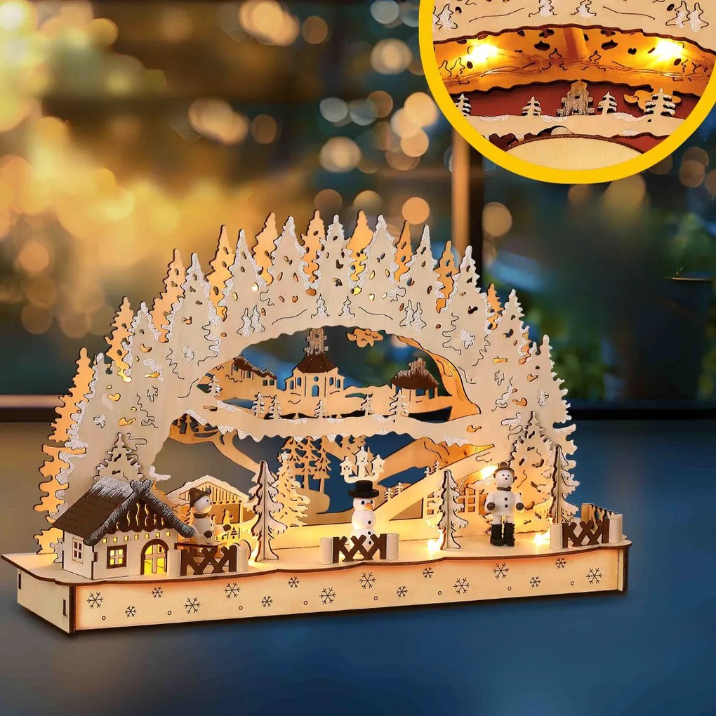 Vianočný LED oblúk CLEMENT, 45x12,5x28cm, prírodná hnedá Monzana