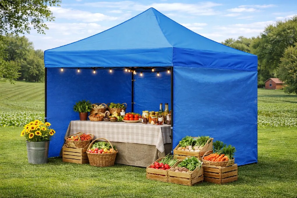 GARDEN LINE Nožnicový stan 3×3 m NAM7458 – modrý záhradný a komerčný pavilón